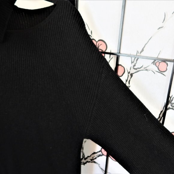 LOVESTITCH Black Asymmetrical Off Shoulder Turtle Neck Sweater Size Large - Picture 11 of 11